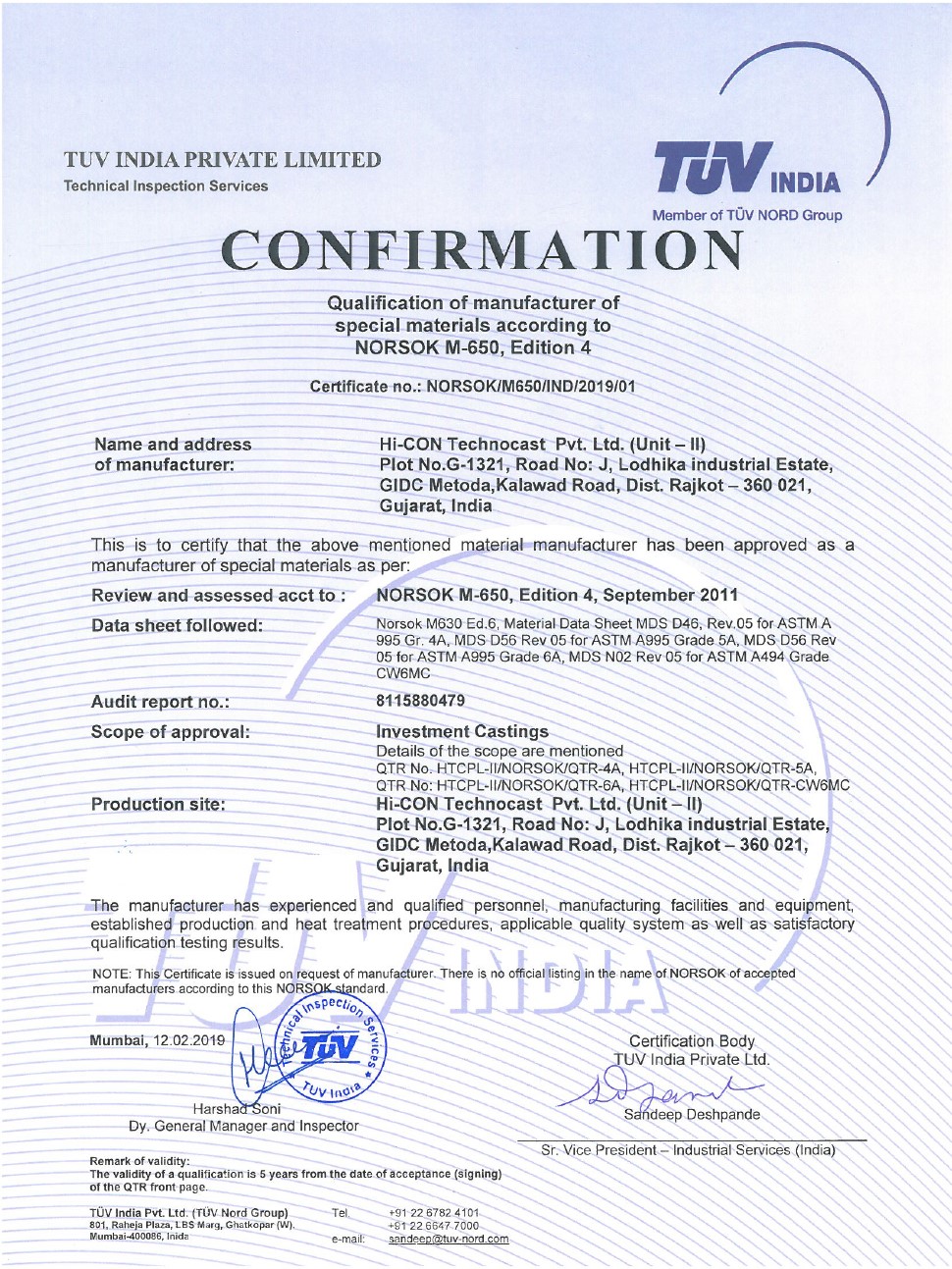 Norsok Certificate